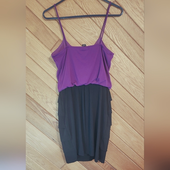 Enfocus Purple And Black Spaghetti Strap Tiered Bottom Mini Dress Size 10 - Picture 4 of 11